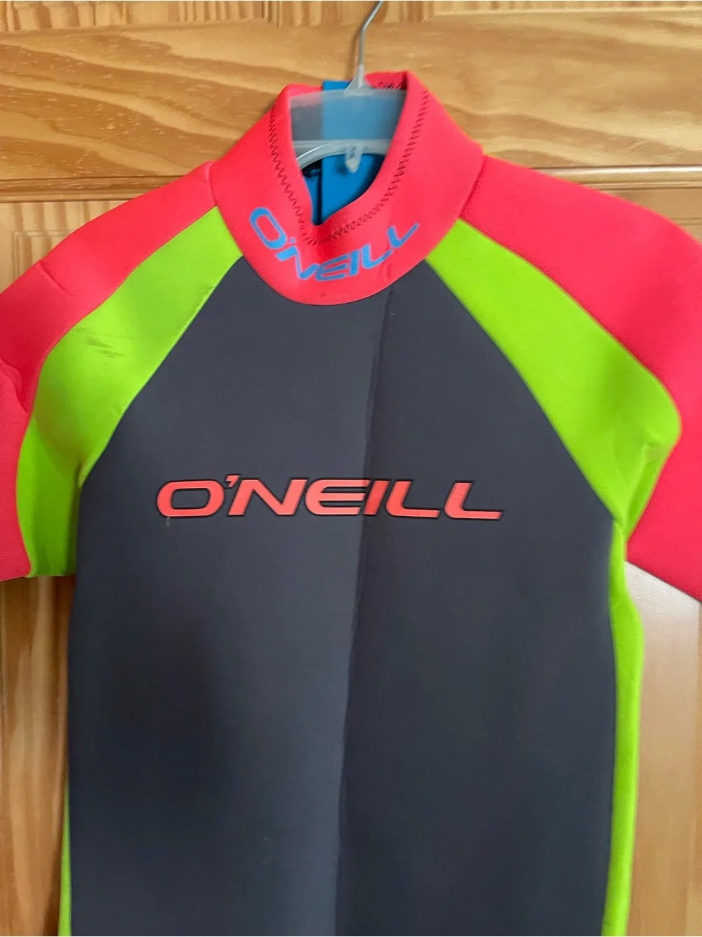 O'Neill Shorty Rashguard - Neon Orange , Lime & Charcoal juniors large